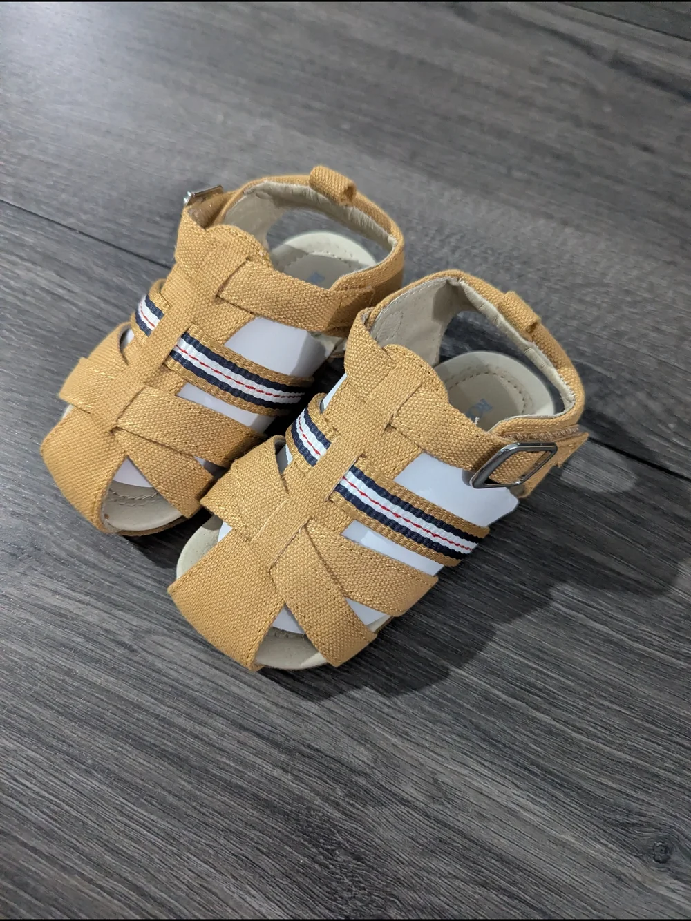 Robeez First Kicks Striped Mustard Canvas Baby Sandals